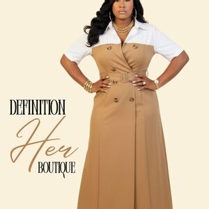 Tan and White Button-Down Dress